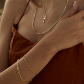 Sterling Silver Egyptian Ankh and Large Rectangular Chain Stacking Necklace Set